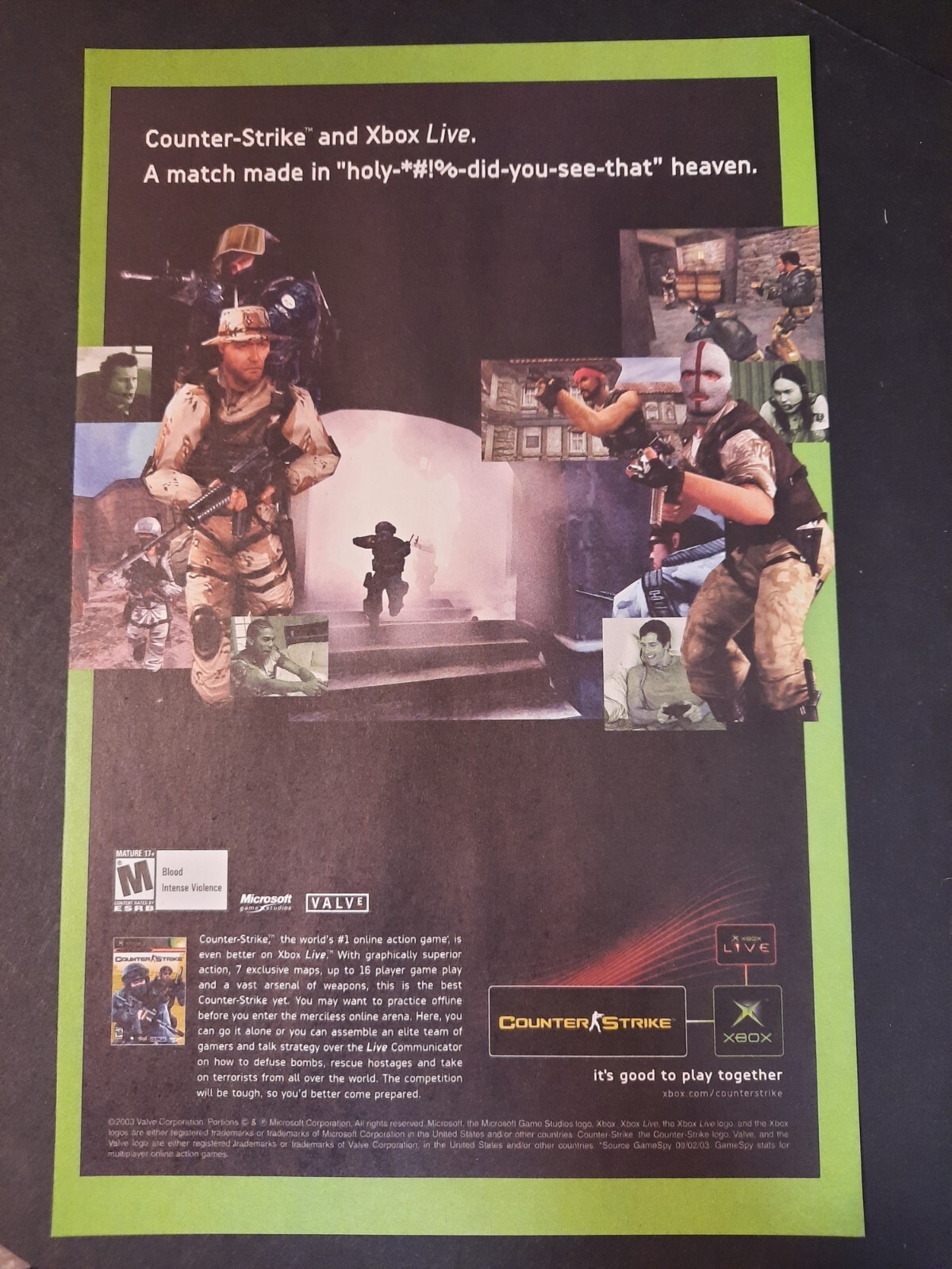 2003 COUNTER-STRIKE XBox Live Military Video Game promo art ~ Print Ad/Ad Page