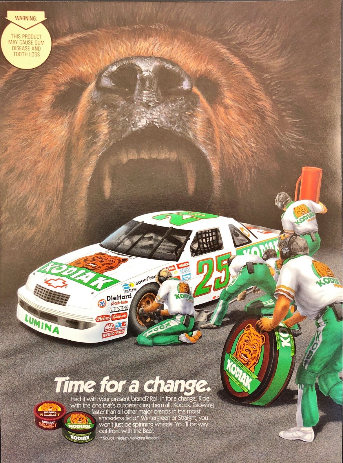1992 Kodiak Smokeless Tobacco NASCAR Ken Schrader #25 Man Cave Vintage Print Ad