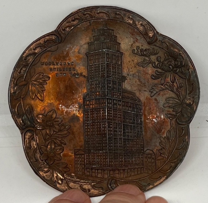 Vintage Souvenir NY City Small Metal Woolworth Building Trinket Dish 