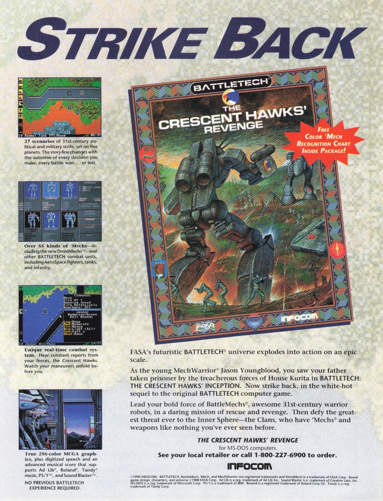 Battletech Crescent Hawks\' Revenge Advertisement Magazine Vintage Mechwarrior Ad
