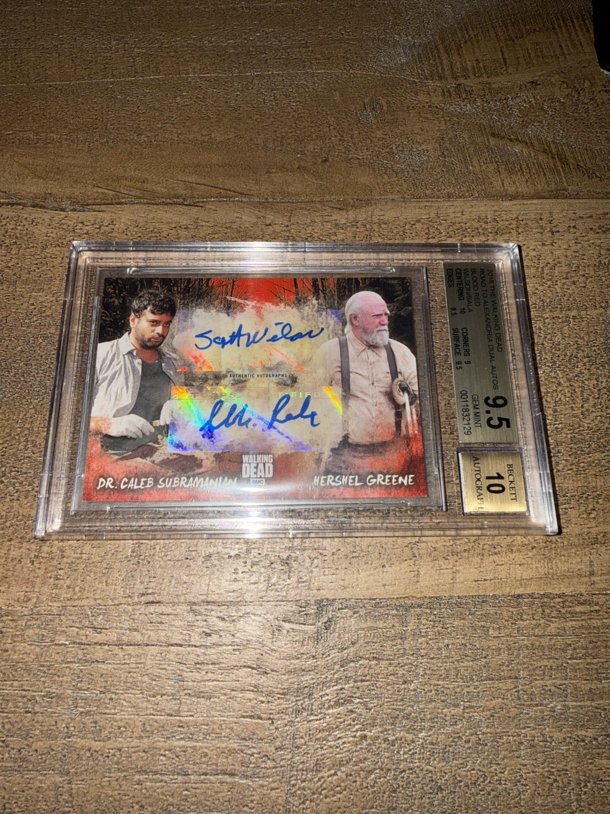 The Walking Dead Sunkrish Bala Scott Wilson Hershel Blood Red Auto BGS 9.5 1/1