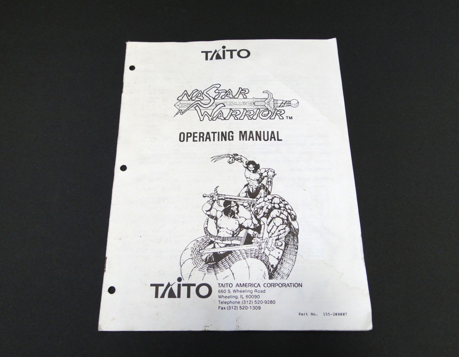 Vintage 1988 Taito: Nastar Warrior Arcade Operating Manual