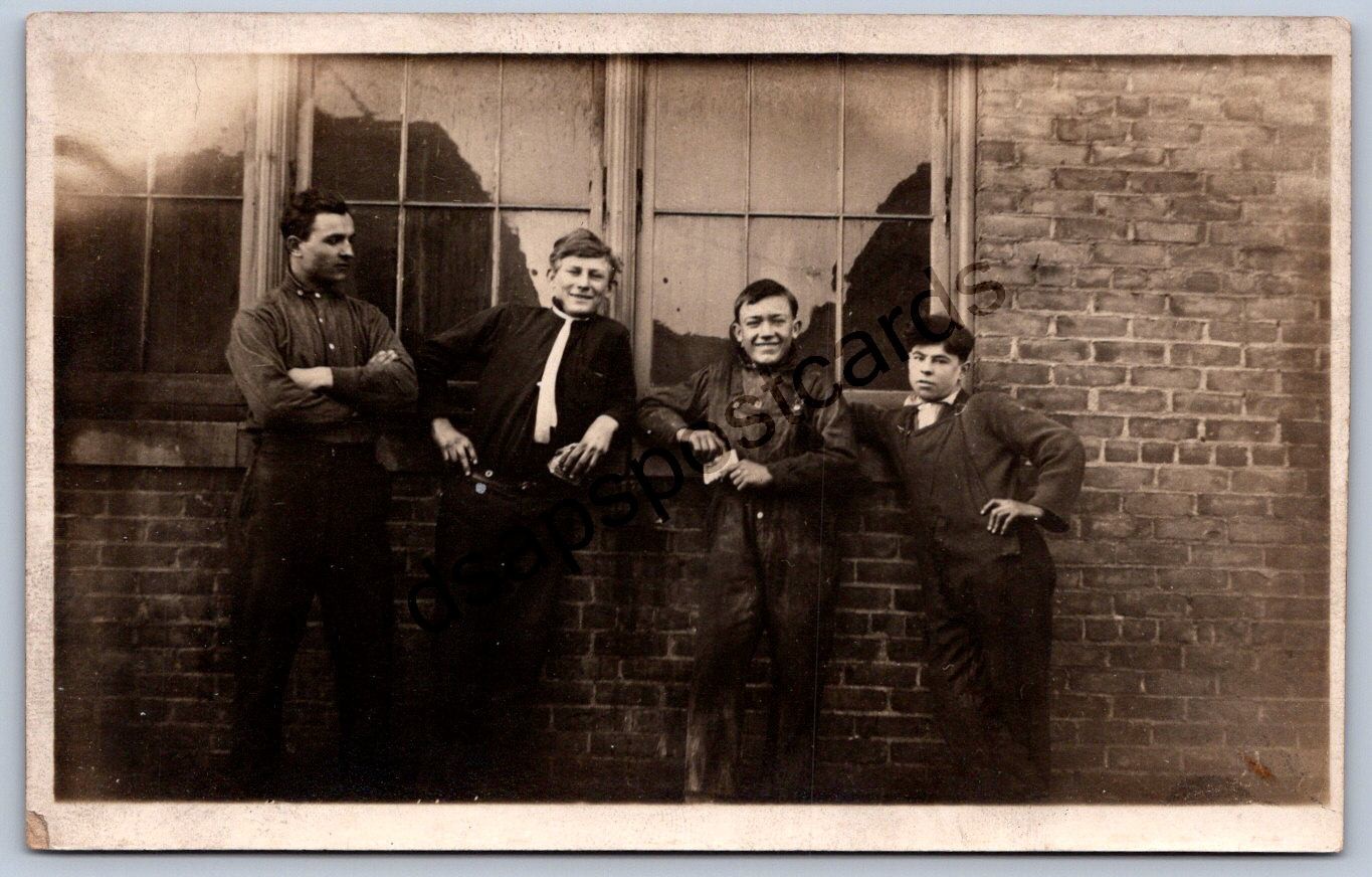 K50/ Interesting RPPC Postcard c1910 Americana Young Men Overalls 396