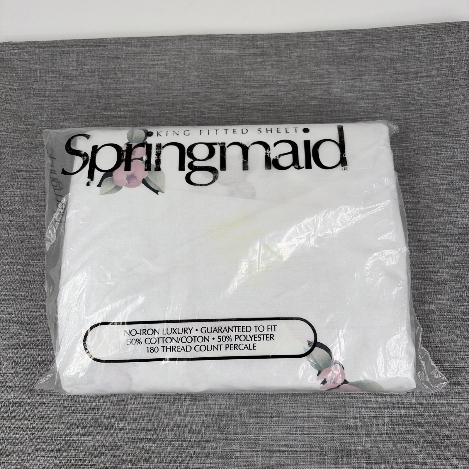 Vintage Springmaid King Fitted Sheet 80s Lilique Rose Floral NOS