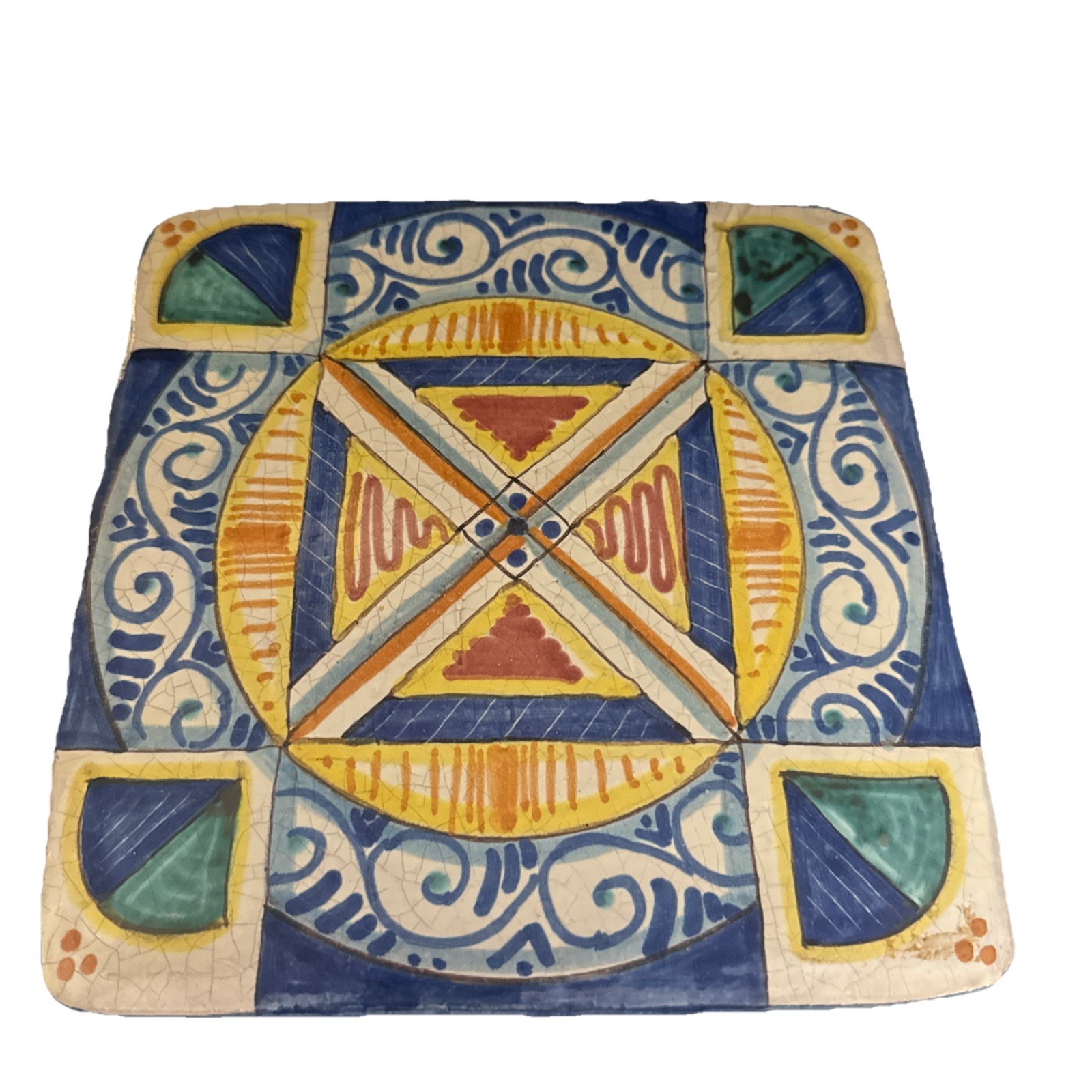 Geometric Decorative Garden Stone 8” X 8”Tile Deruta Style