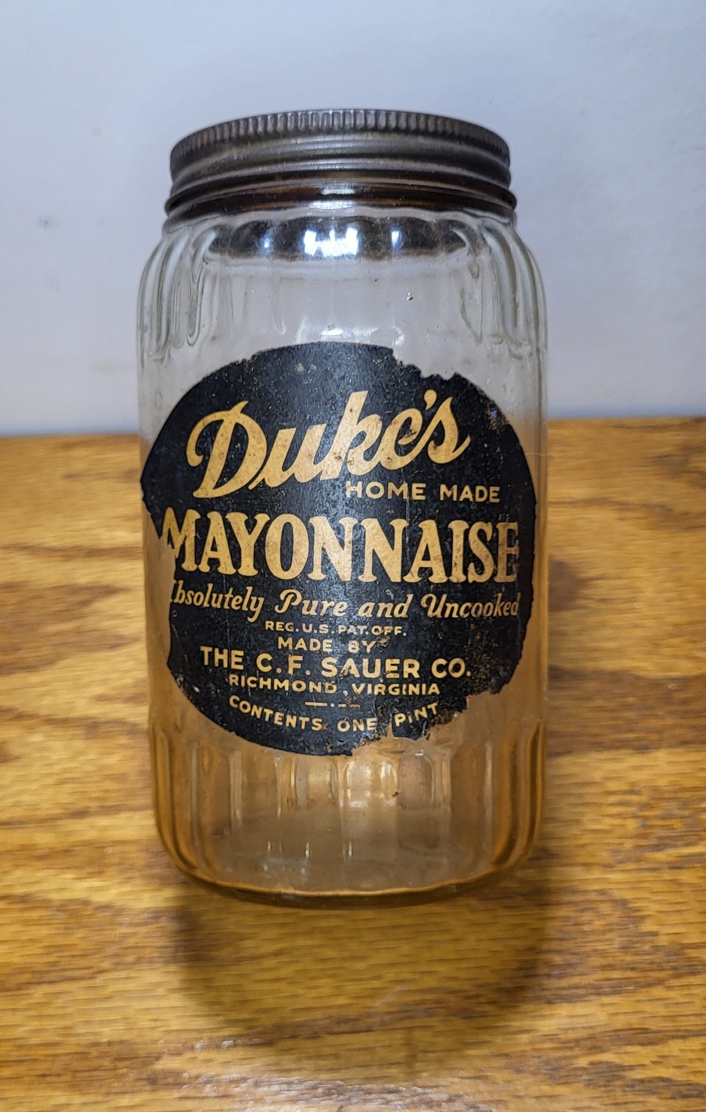 Vtg Dukes Home Made Mayonnaise Jar W/ Lid And Label 5\