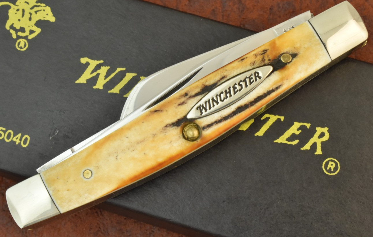 WINCHESTER MADE IN USA GENUINE STAG PREMIUM STOCKMAN KNIFE 1998 35040 (36170)