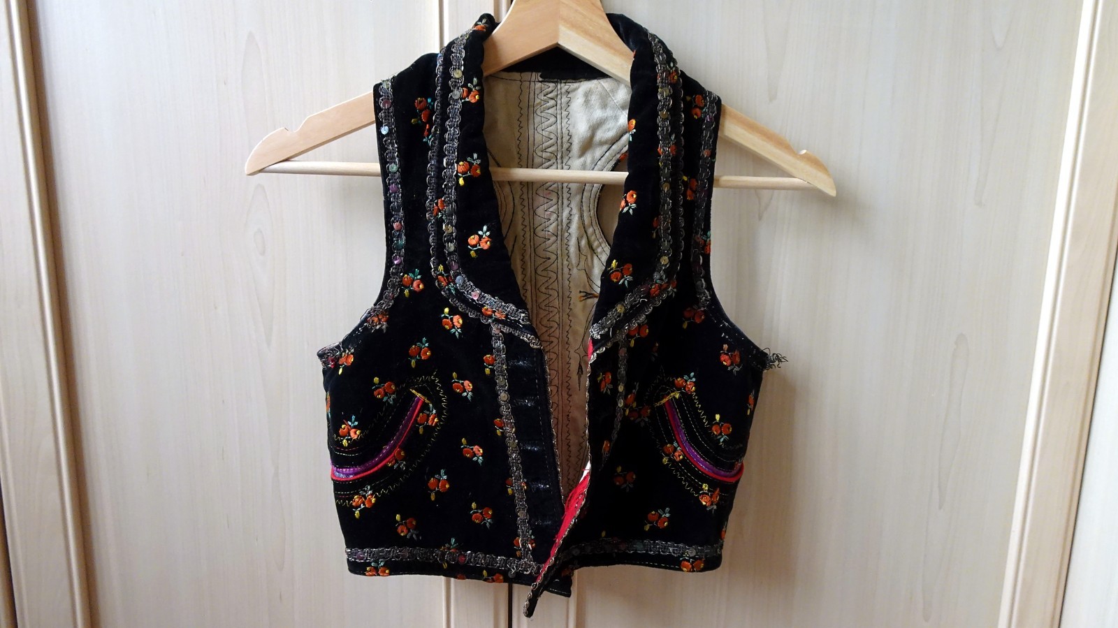 Vintage Hungarian embroidered black velvet vest