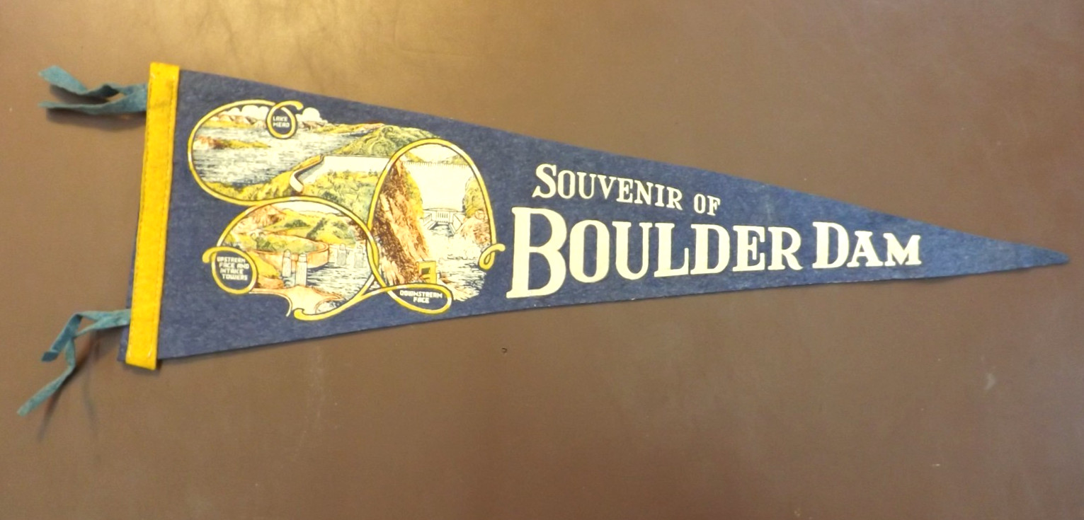 VINTAGE 1940s BOULDER DAM PENNANT Hoover Nevada Arizona Lake Mead Banner flag