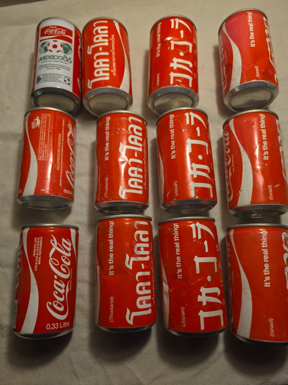 EMPTY rare Coca-Cola cans Set Israel, Japan, Thailand, Mexico Ect from the 80's