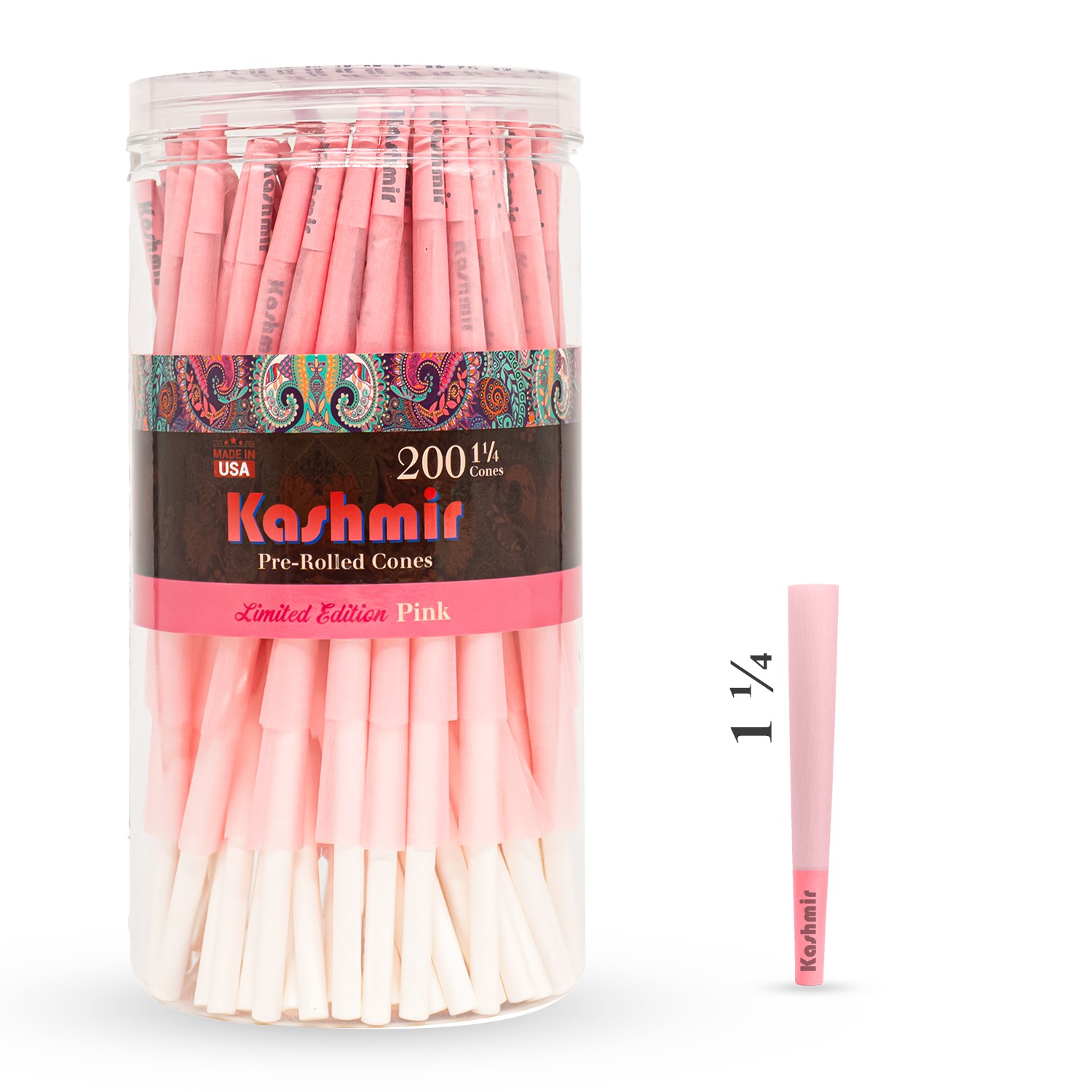Kashmir Pre Rolled Cones Pink 1 1/4 Size 200 Ct Rolling Papers W/Filter Tips