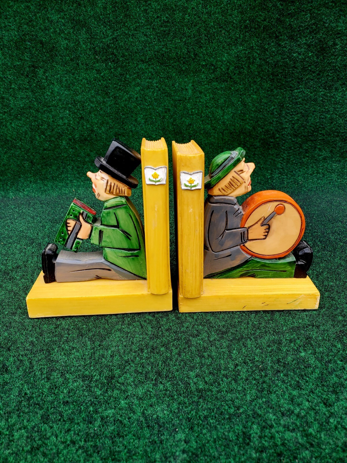 VTG Rhon Sepp Germany Hand Crafted Carved And Painted Folk Book Ends Rare