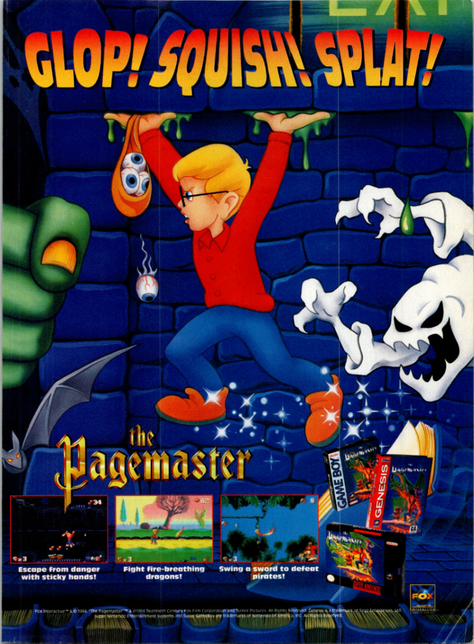 Fox Interactive The Pagemaster 1994 Video Game Print Ad SNES Genesis Game Boy