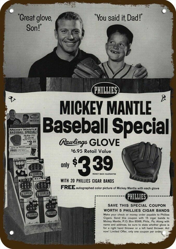 1964 Rawlings MICKEY MANTLE Glove Vintage-Look **DECORATIVE REPLICA METAL SIGN**