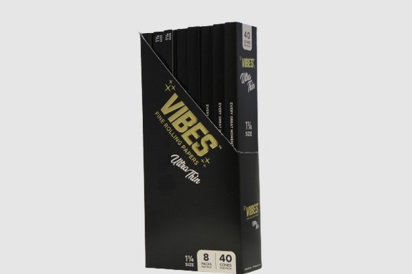 Vibes Cones Ultra Thin Black Pop Display Box 1 1/4 - 8 Pack 40 CT 320 Cones