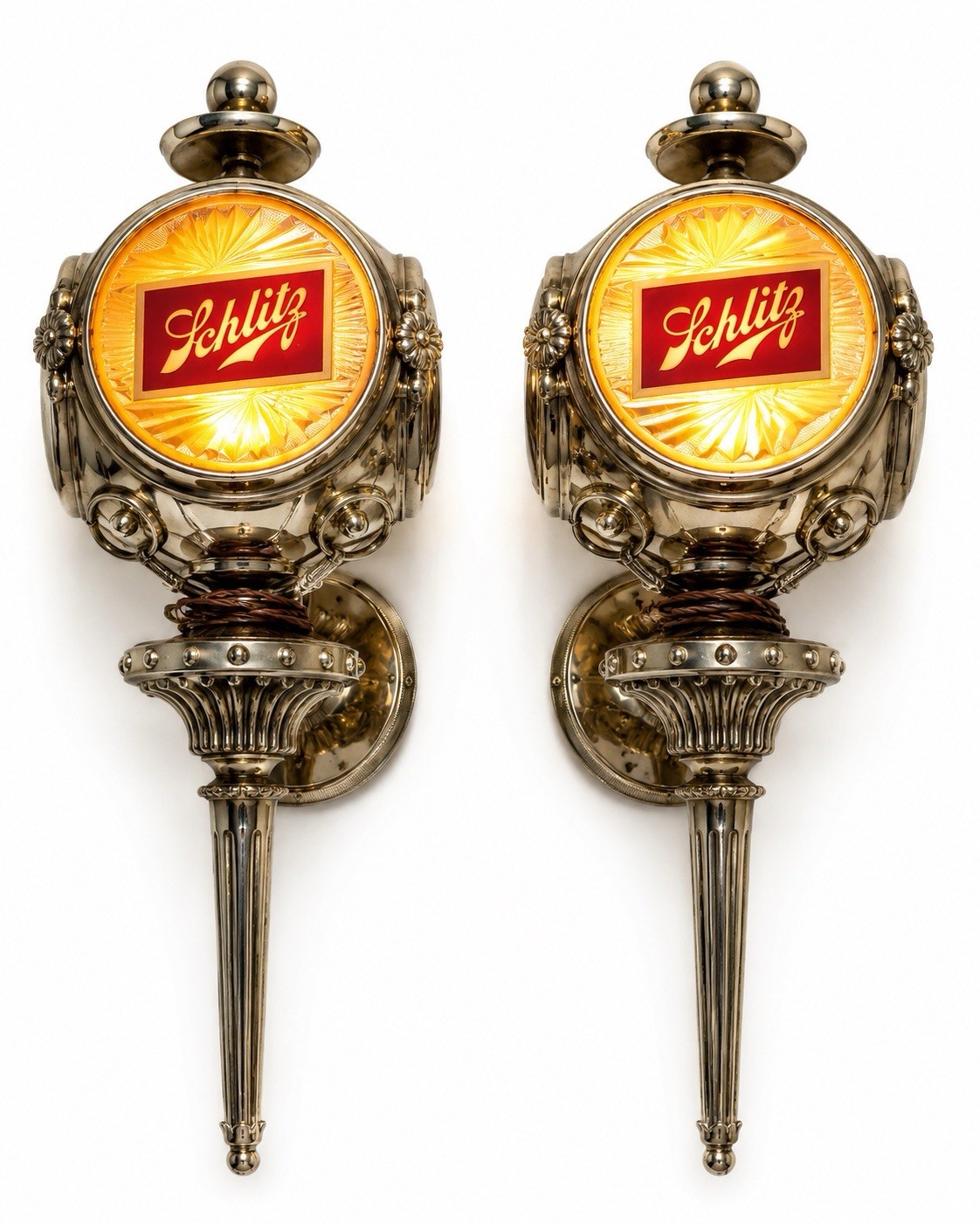 Vintage Pair Schlitz Beer Illuminated Wall Lamps Advertising Signs 21” Working