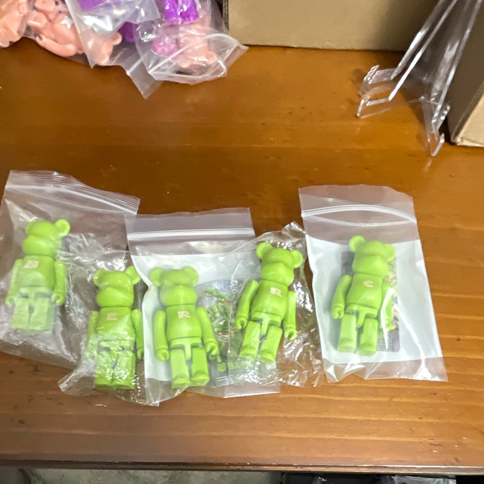 Green Bearbrick Plastic Figure Set Lot of 5Collectible Figures No Packaging