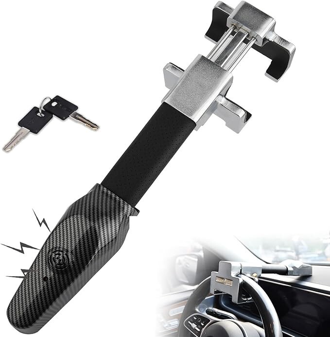 Steering Wheel Lock with Alarm,Heavy Duty Anti-Theft Car Device Car Lock  2 Keys