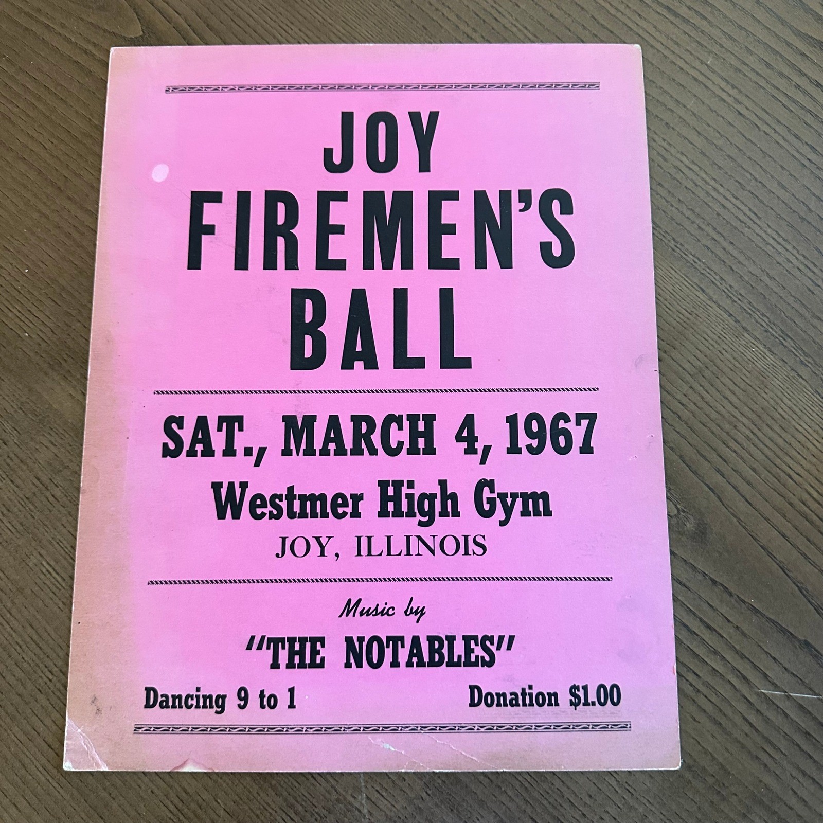 Vintage 1967 Joy Firemen\'s Ball Poster Winola High School Basketball Schedule