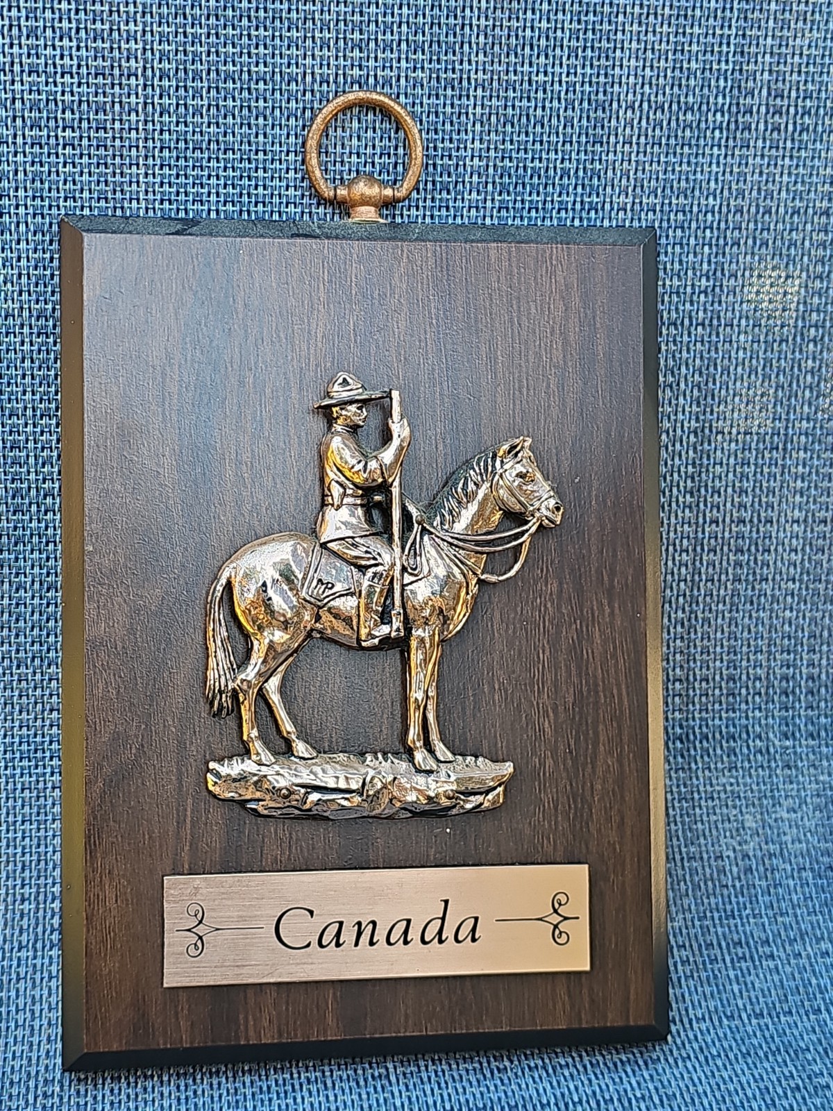 Vintage 1989 Canadian Mountie On Horse Wooden Plaque  9x6 Inch