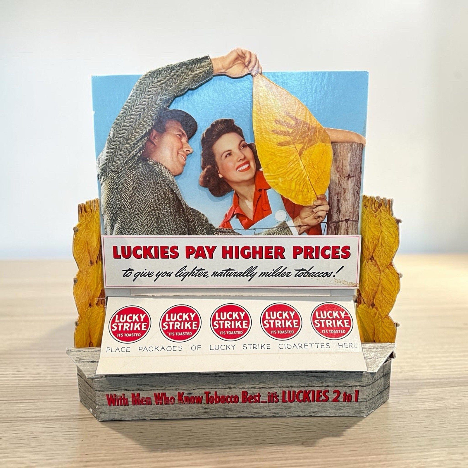 Vintage 1940s Lucky Strike Cigarette Cardboard Counter Display Tobacciana Sign