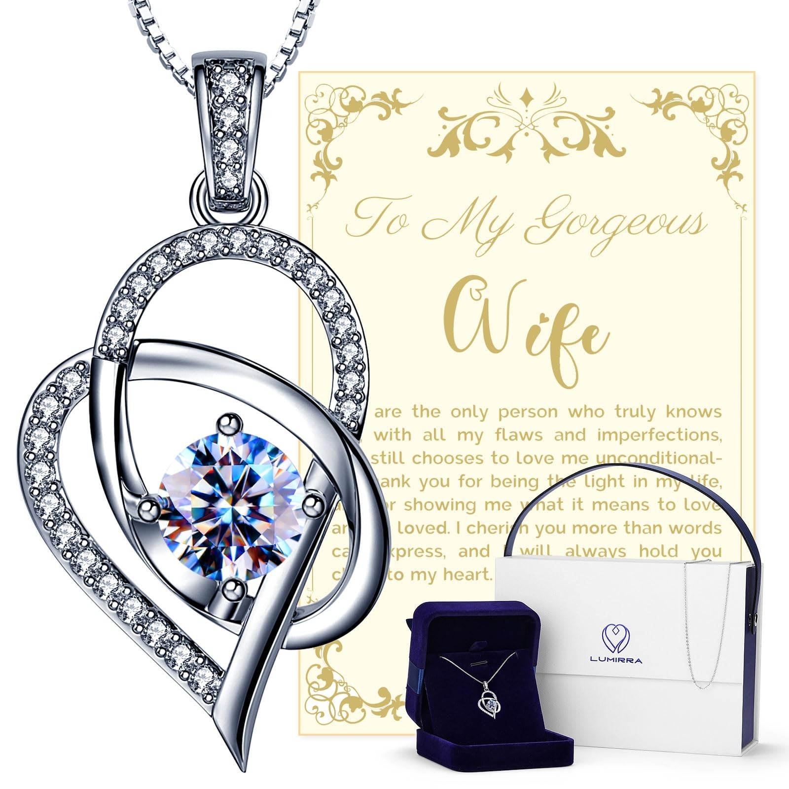 Gift for Wife from Husband, 1 Carat Heart Moissanite Necklace, 925 Sterling S...