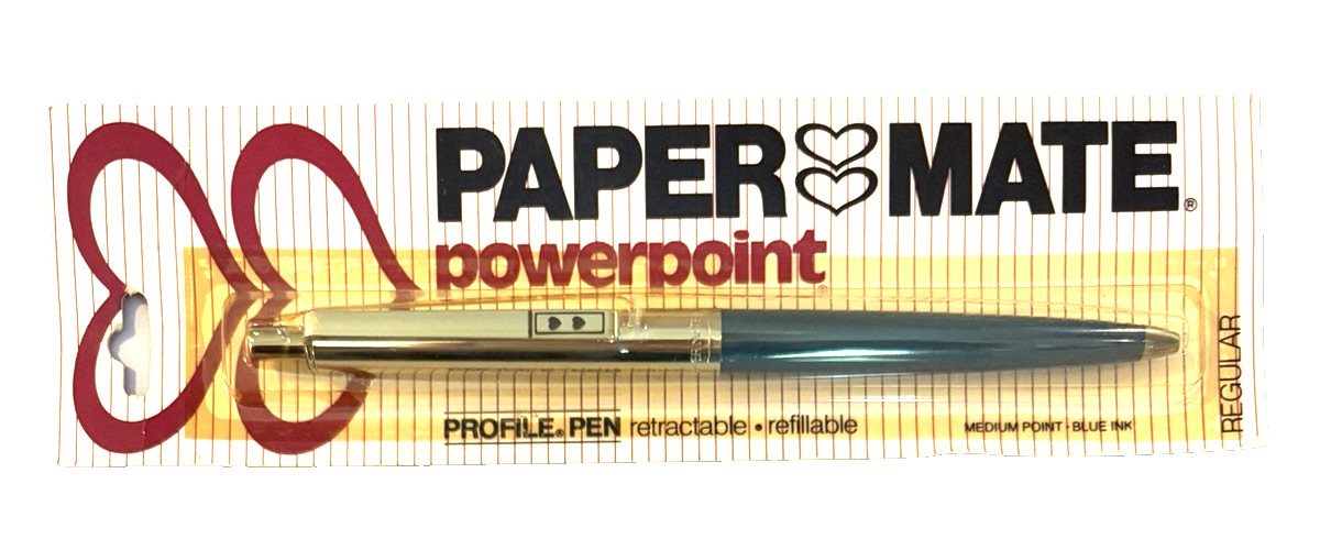 1970\'s VTG PAPER MATE PowerPoint Profile Pen Regular Green Medium Blue Ink NOS