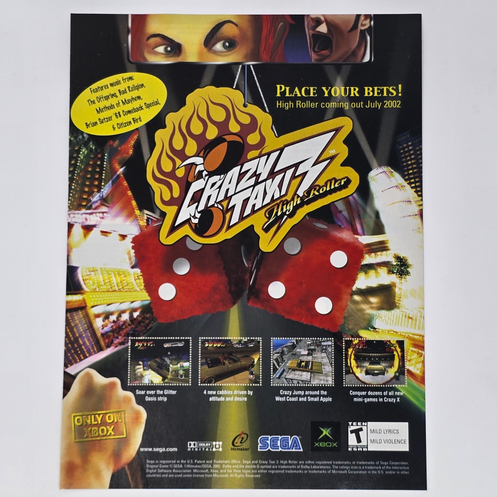 Crazy Taxi 3 High Roller Xbox Sega Place Your Bets Print Ad/Poster Promo Art