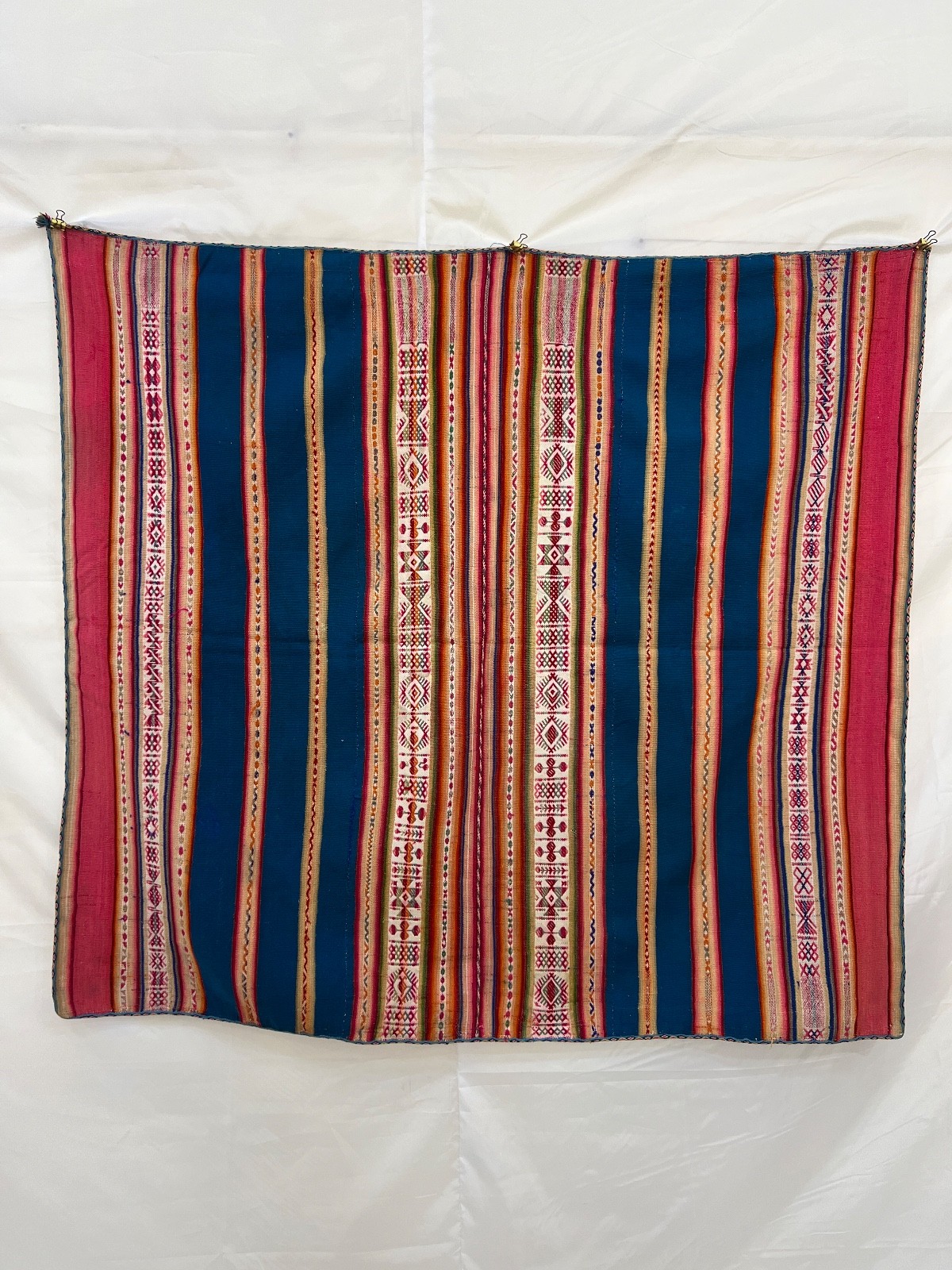 Vintage Peruvian Aguayo Hand Woven Wool Blanket Andean Folk Art Textile Decor