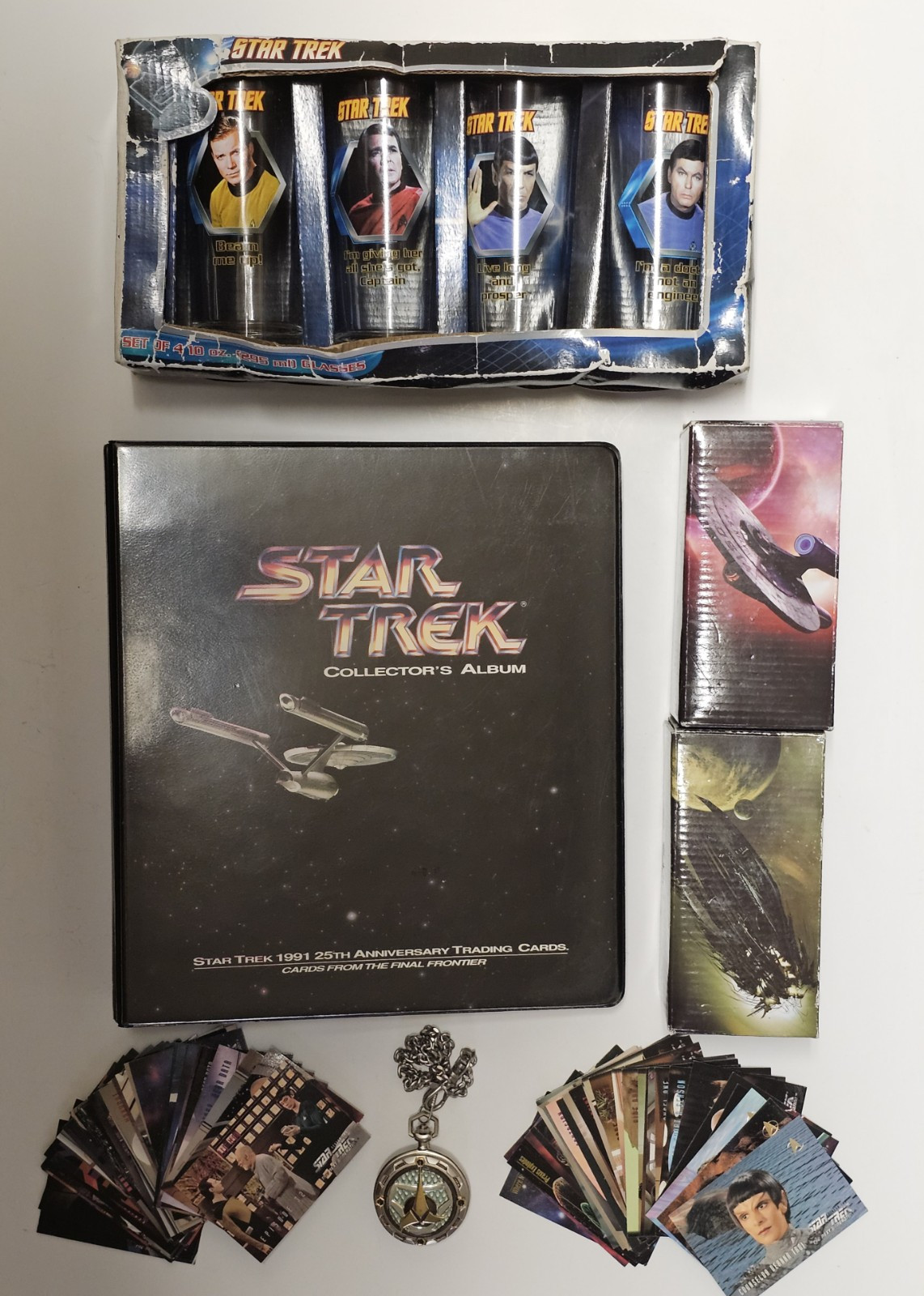Rare 1991 Impel Star Trek 25th Anniversary Cards w/Binder, Klingon Watch, & More