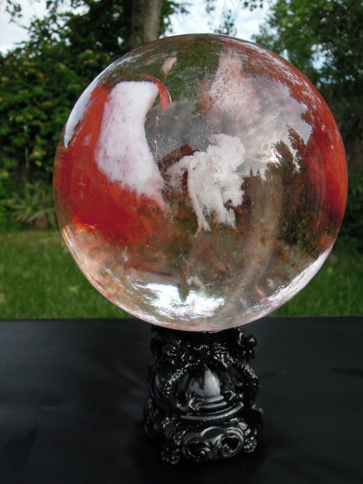 8 LB Natural Red Smelting Quartz Crystal Sphere with Free Stand. (SUPERB)