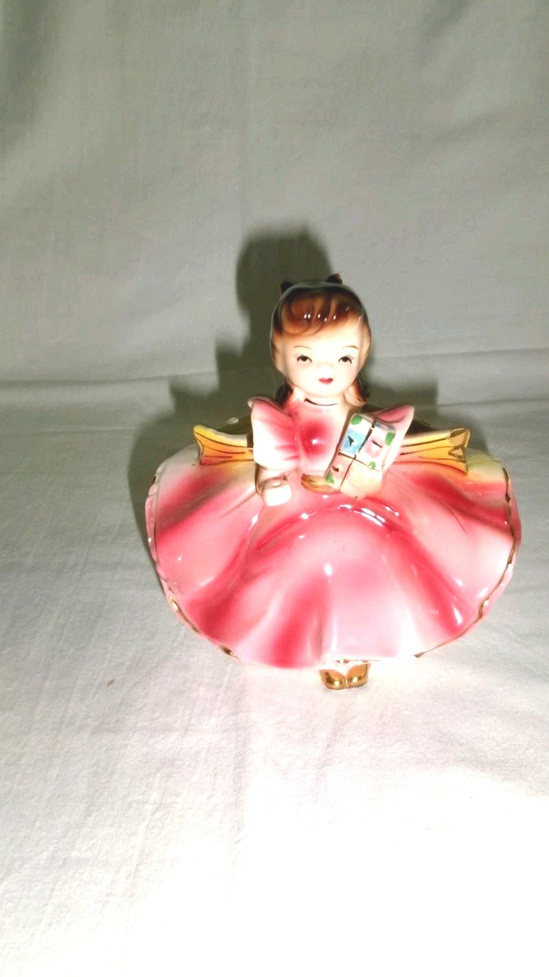 VTG 1960'S RUBENS PINK PANTALOON BIRTHDAY GIRL W GOLD SHOES TRIM CERAMIC PLANTER