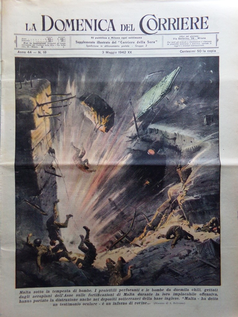 La Domenica del Corriere 3 May 1942 WW2 Bombs Malta Petersburg Confucius Wool