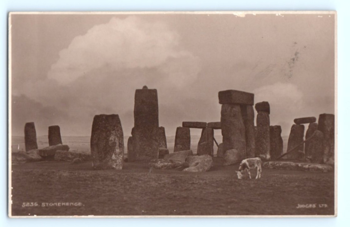 VTG Stonehenge UFO Cow Judges Hastings England Real Photo Postcard GB RPPC A1