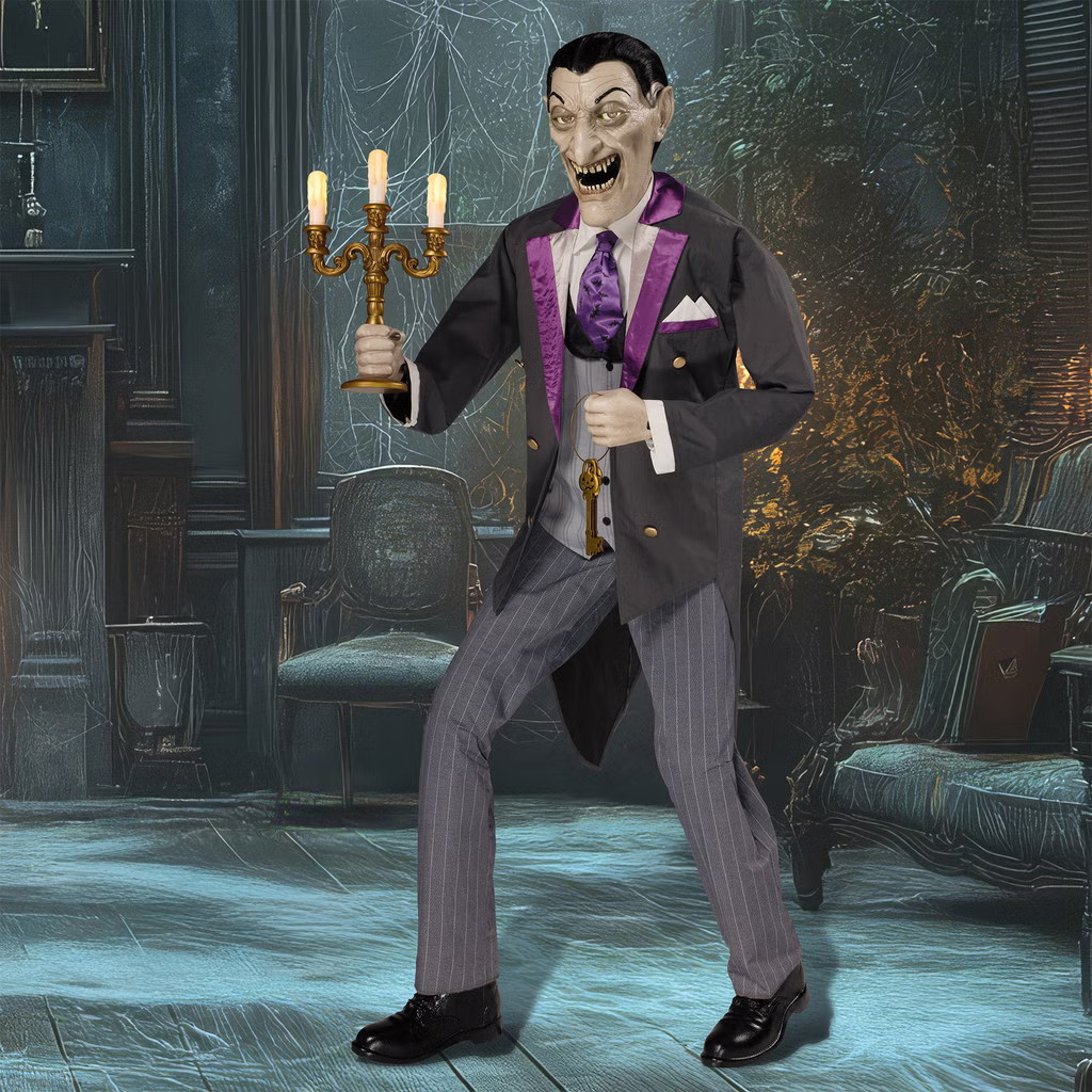 6Ft Animated Vampire Butler w/ LED Eyes & Sound Halloween Animatronic Prop