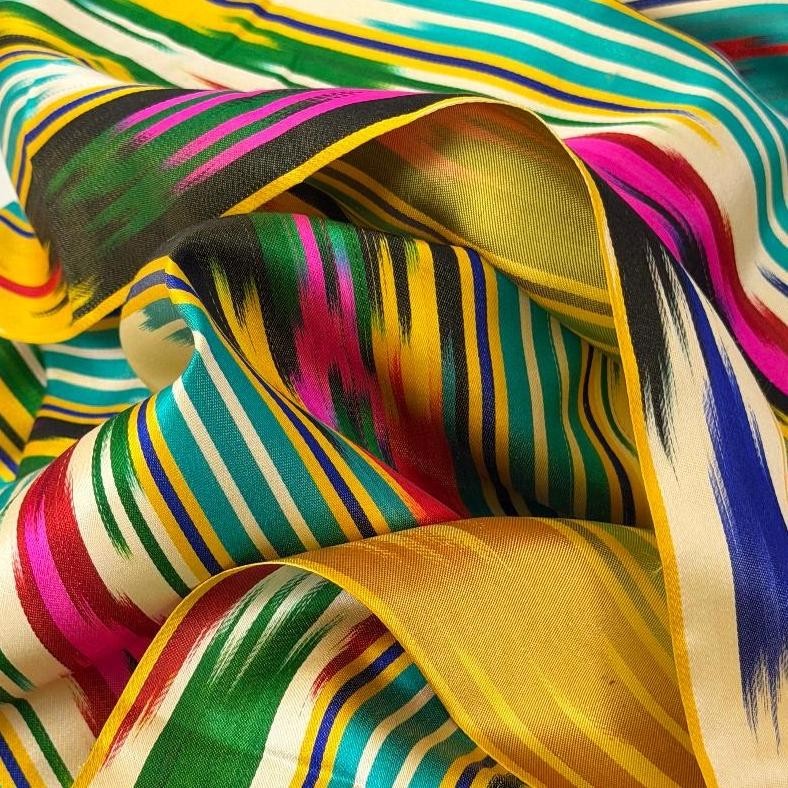 AUTHENTIC UZBEK KHAN ATLAS SILK BLEND FABRIC- TRADITIONAL FABRIC OF CENTRAL ASIA
