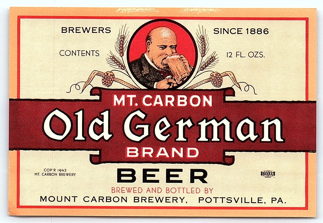 1942 Mt. Carbon Old German Beer Label Pottsville PA