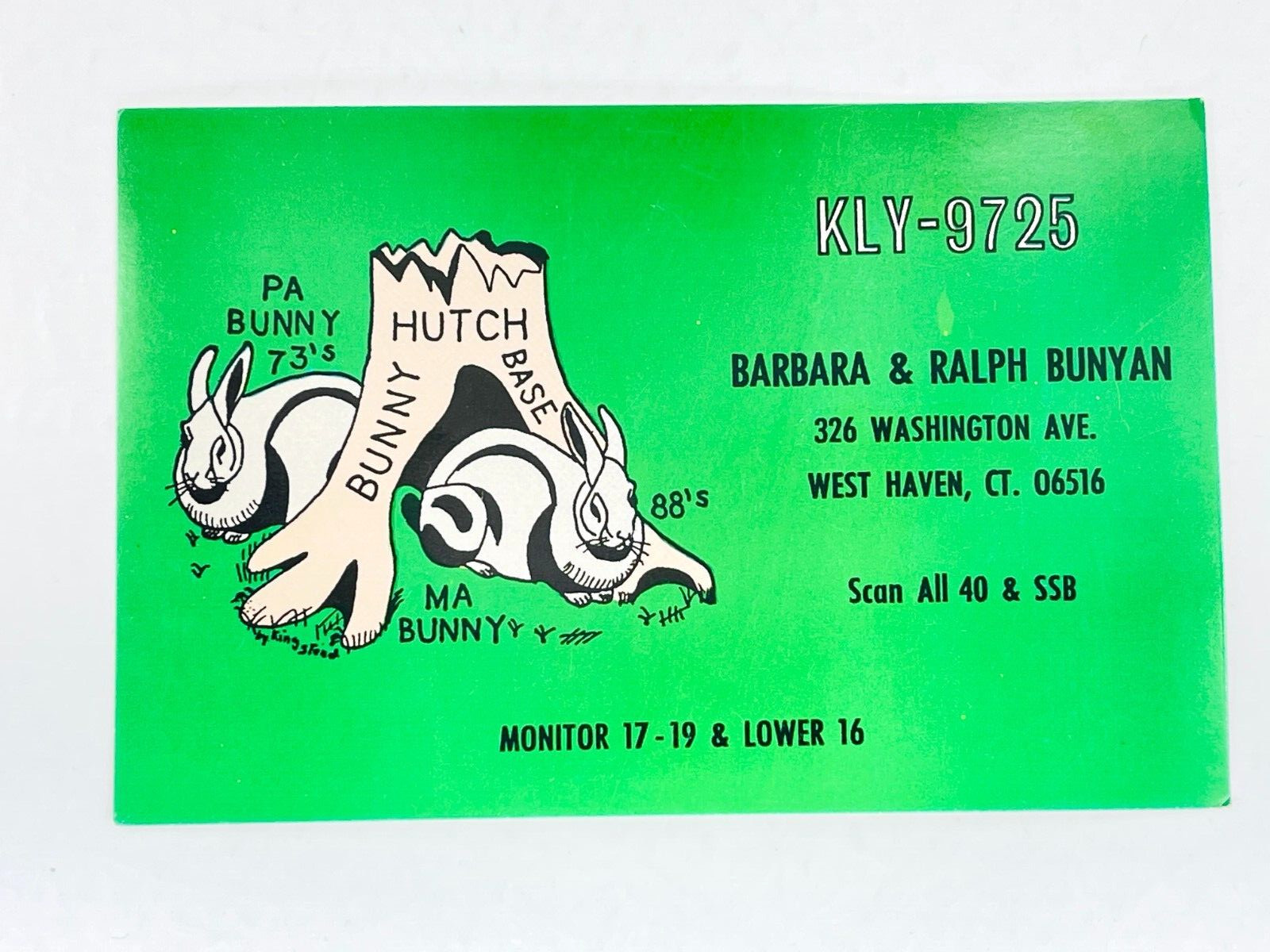 Vintage QSL Card Ham CB Amateur Radio Bunny Hutch Base Barbara Ralph Bunyan