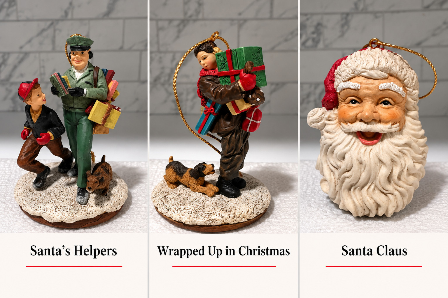 Norman Rockwell Christmas Ornaments Gallery Santa Set of 3 Vintage