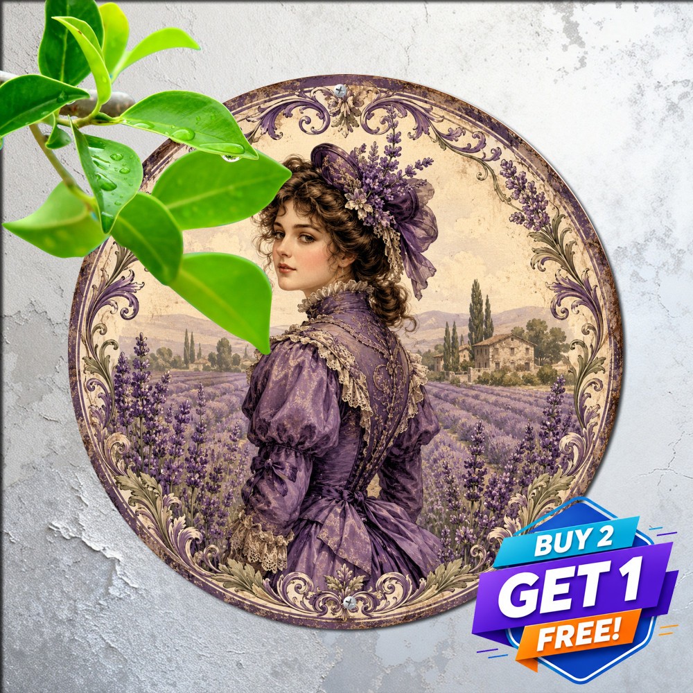 Victorian Lavender Ladies Portrait Portrait Round Art Metal Sign