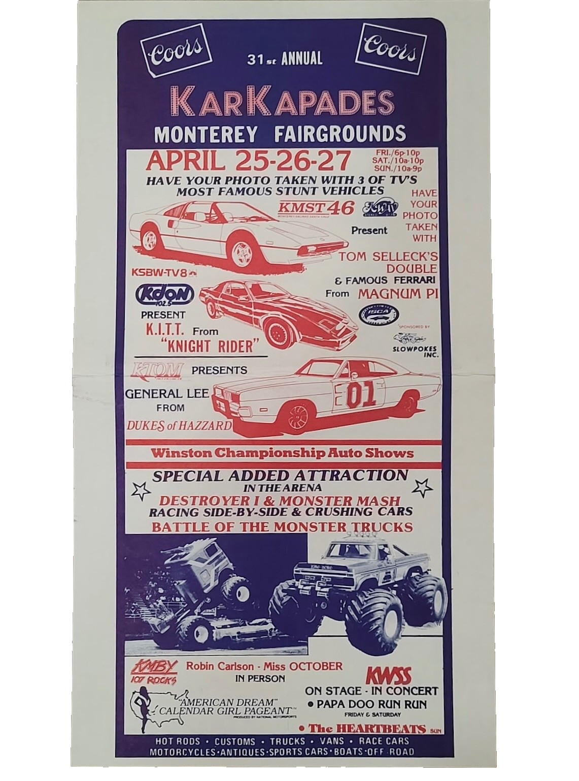 Vtg DUKES OF HAZZARD  Poster Car Show 80s KARKAPADES Monterrey  Motorsports RARE