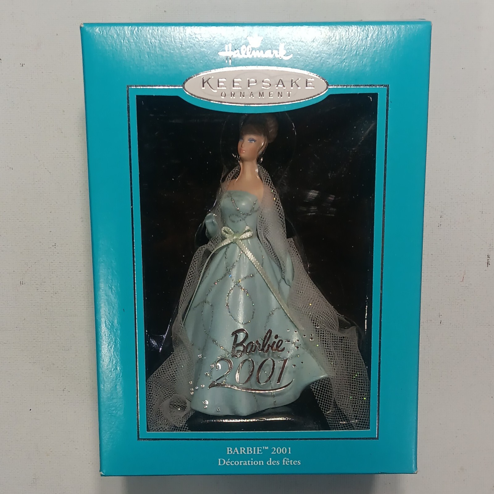 2001 Porcelain Barbie Blue Gown Hallmark Club Keepsake Exclusive Ornament