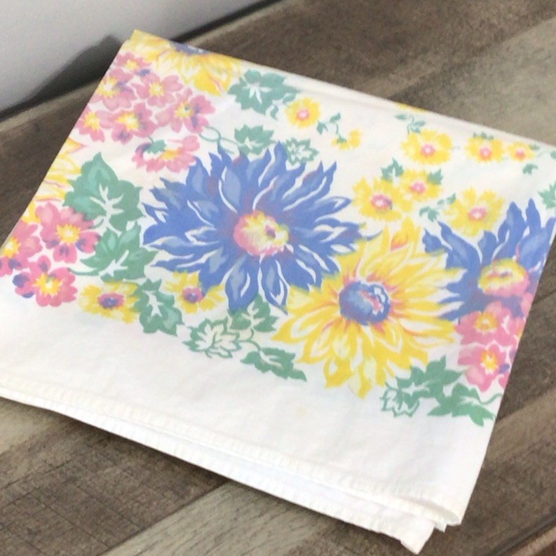 Vintage Floral Tablecloth 47x49 ~ AS IS Cutter