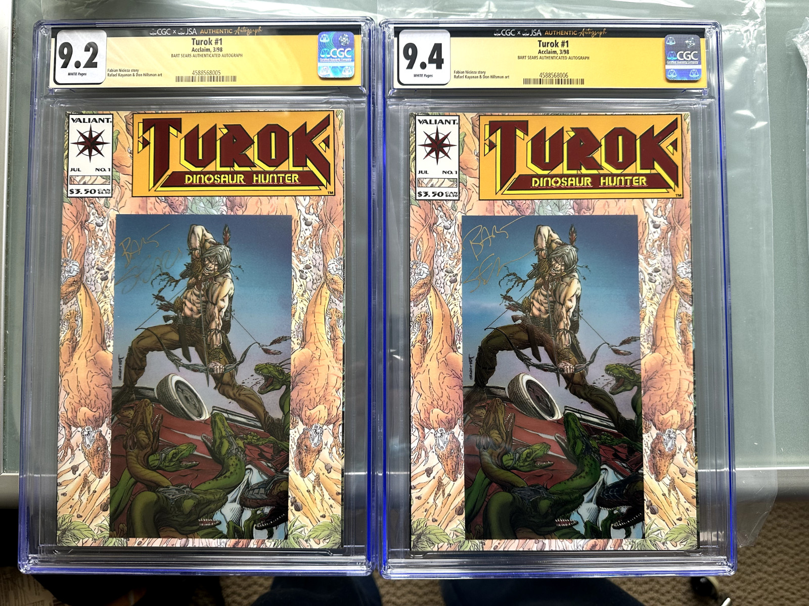 Turok #1 Chromium CGC 9.4 & 9.2 Signed Bart Sears JSA Auto - VALIANT ACCLAIM