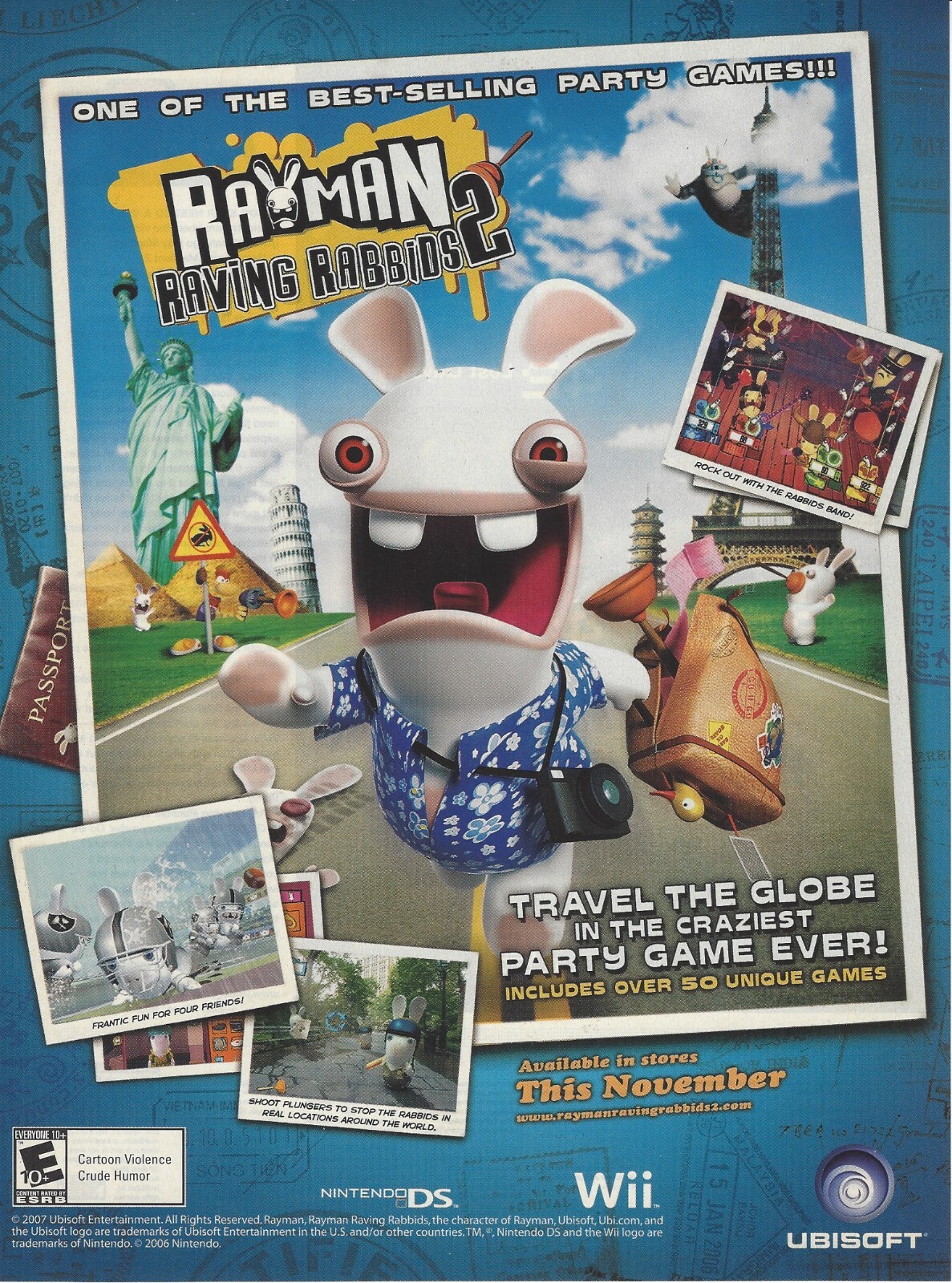 2007 Rayman Raving Rabbids 2 Nintendo DS Wii print ad promo art advertisement