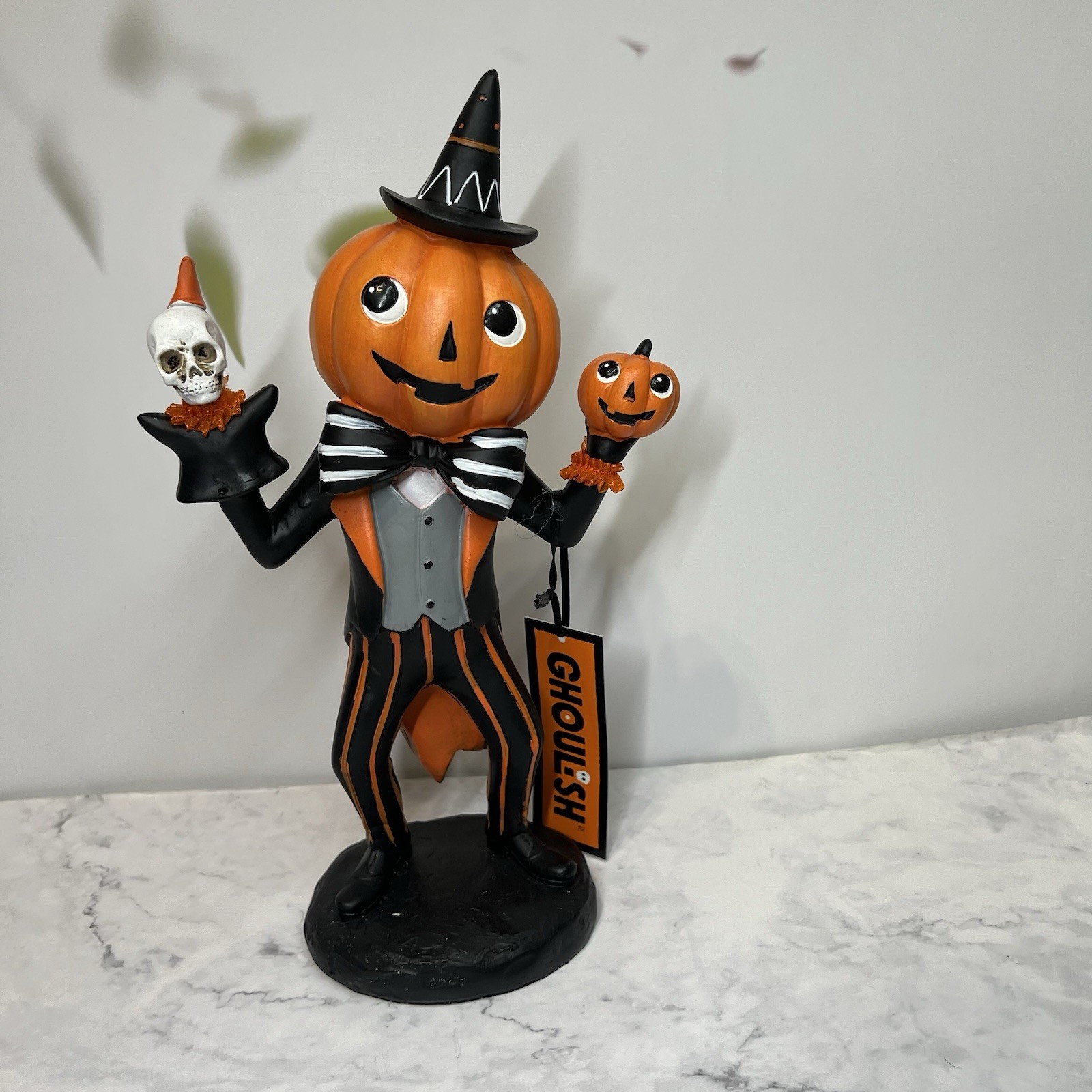 New Ghoulish Halloween Pumpkin Head JOL Table Decor 12