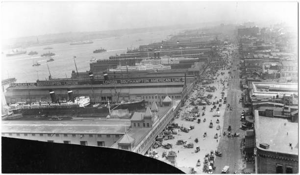 view of West Street and Hudson River piers looking north fro - 1900 Old Photo