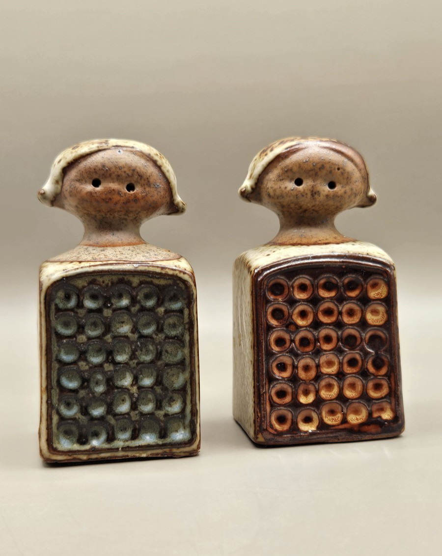 LISA LARSON Vintage Stoneware Salt & Pepper Shakers Japan Mid Century MCM Girls