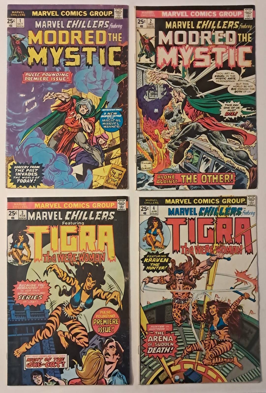 Marvel Chillers #1-4 (1st & 2nd app of Modred The Mystic/Tigra) 1975