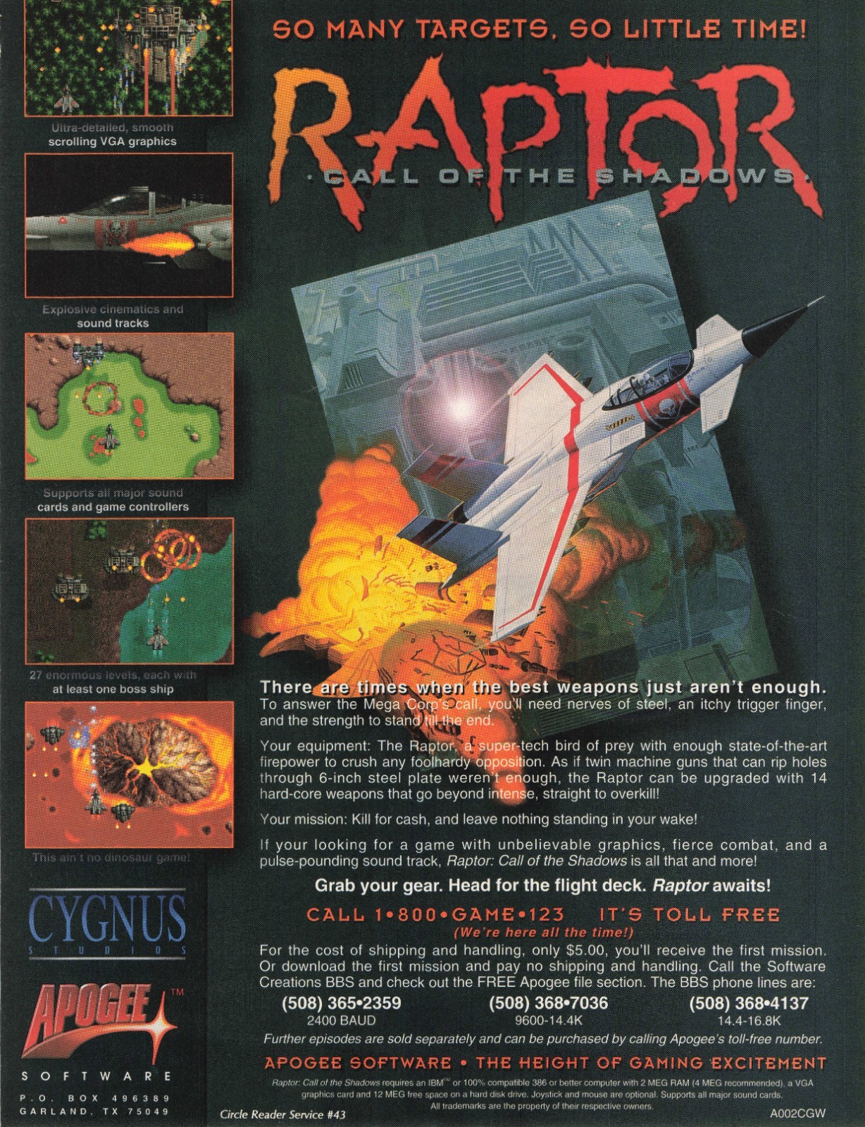 Raptor Call of the Shadows Advertisement Magazine Vintage Cygnus Apogee Ad Ads